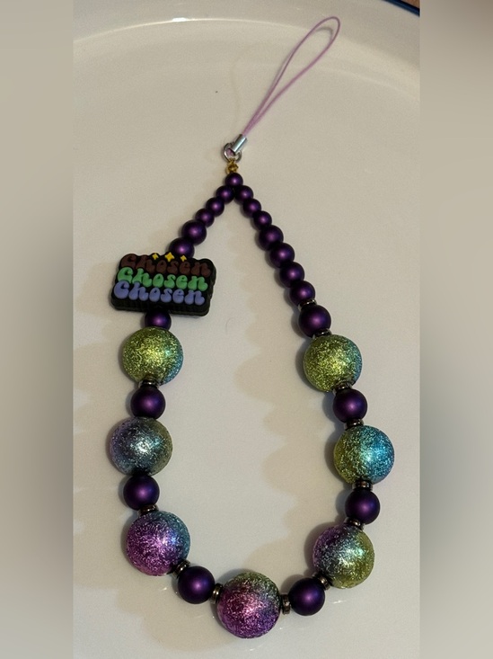 Jewelry - Purple Chosen Christian Faith Phone Charm Bracelet Set Glitter Religious